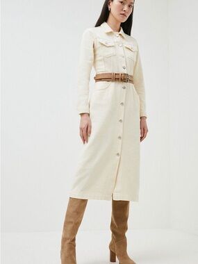 Karen Millen Cream Button-Down Long Sleeve Midi Dress